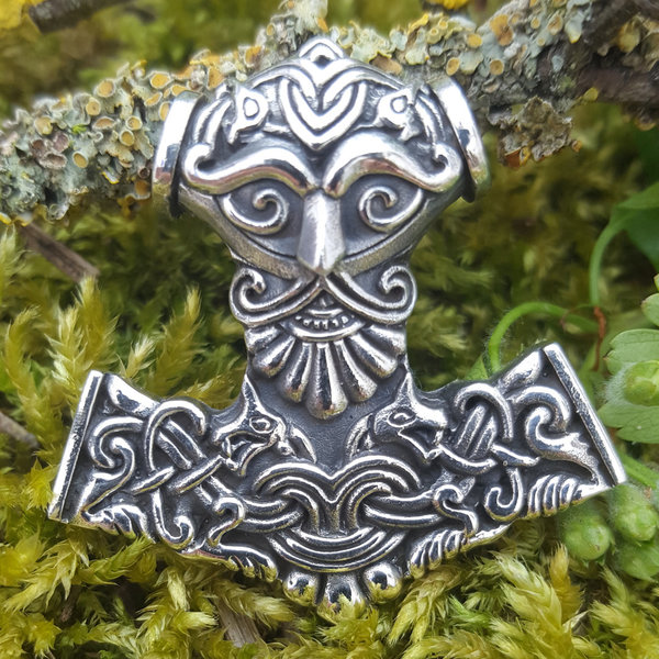Thors Hammer Wikingerkopf Anhänger aus Silber (P0268)