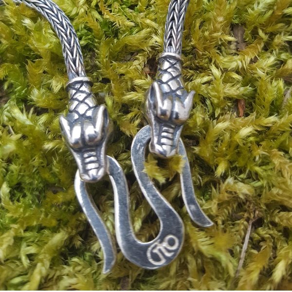 Schlangenkette mit Drachenköpfen Silber (N0053)