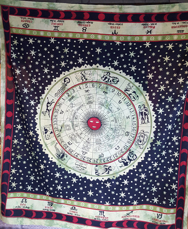 Wandbehang Astrologie oliv/schwarz, 2 x 2,20m (WB0025)